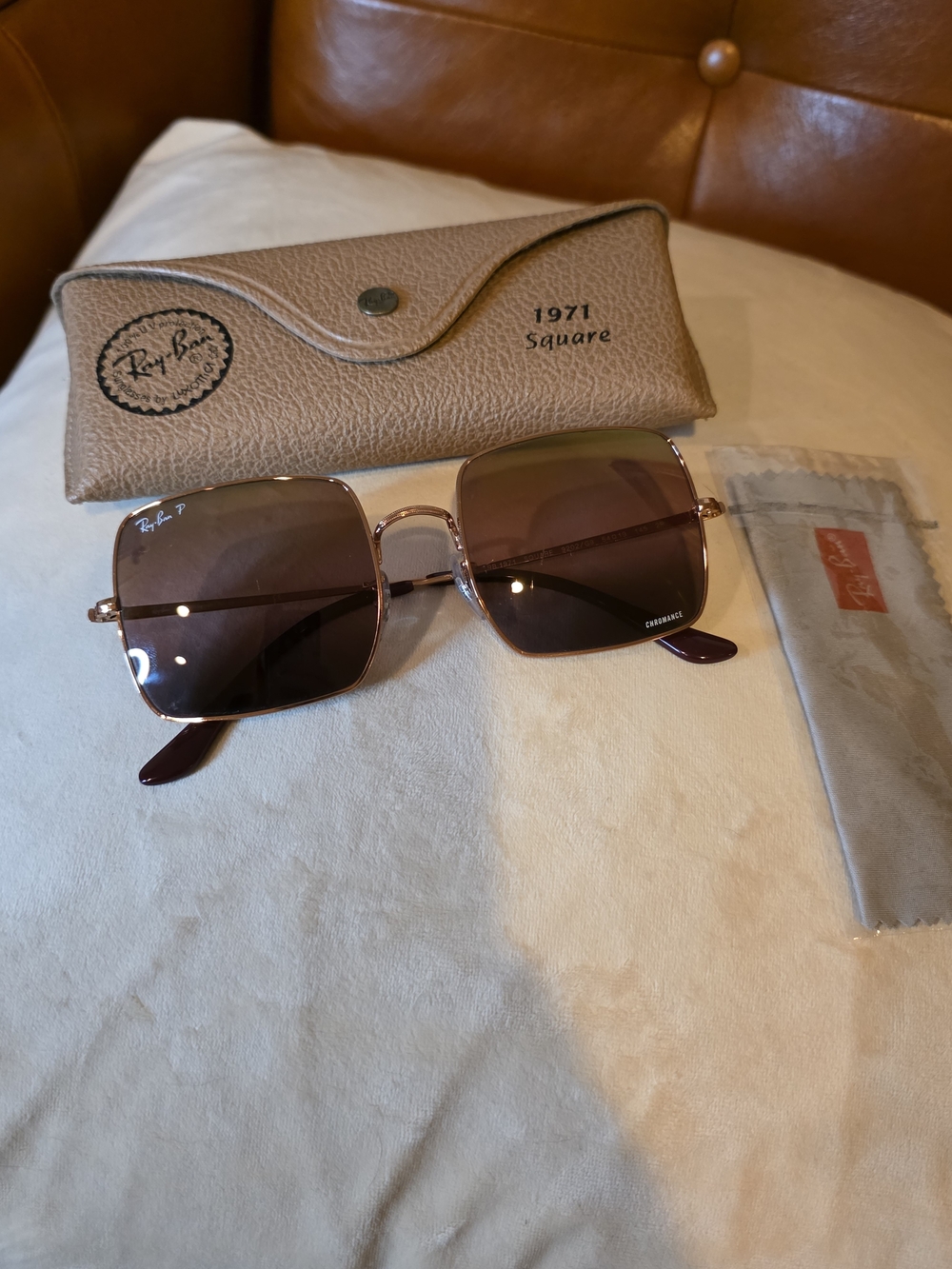 Ray-Ban Women's Rose Gold Square Sunglasses with Brown Lenses Polarized w/ case